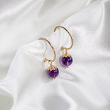Load image into Gallery viewer, sparkling creole earrings with amethyst gemstones and details in 18k gold plated sterling silver
